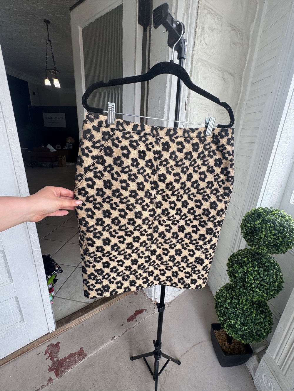 Ann Taylor Leopard Print Pencil Skirt - Black and Tan